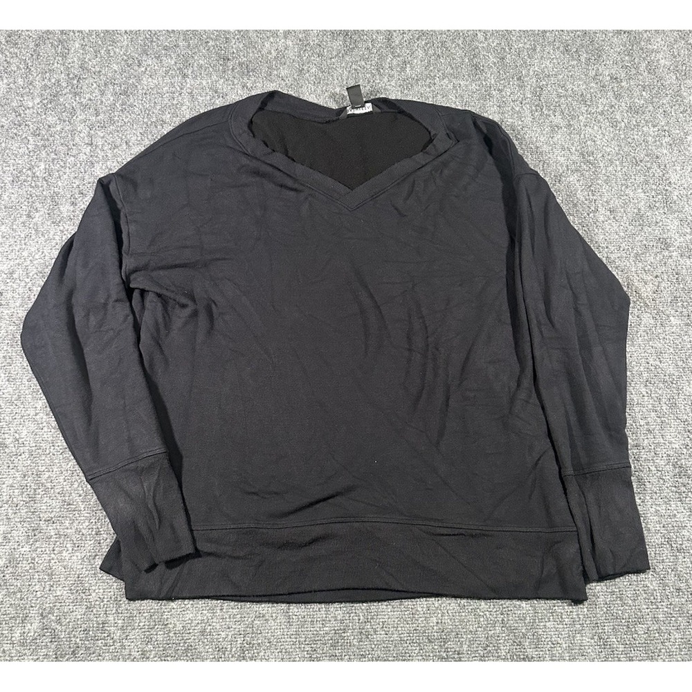 Athleta Women's Large Black Coaster Luxe V Neck Sweatshirt Soft Brushed EUC